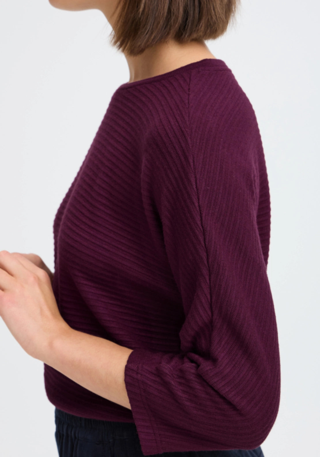Mid Sleeve Ribbed Top - Red