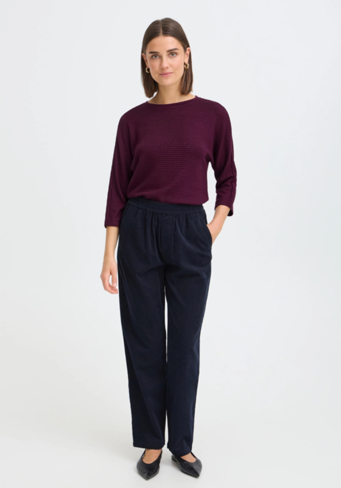 Mid Sleeve Ribbed Top - Red