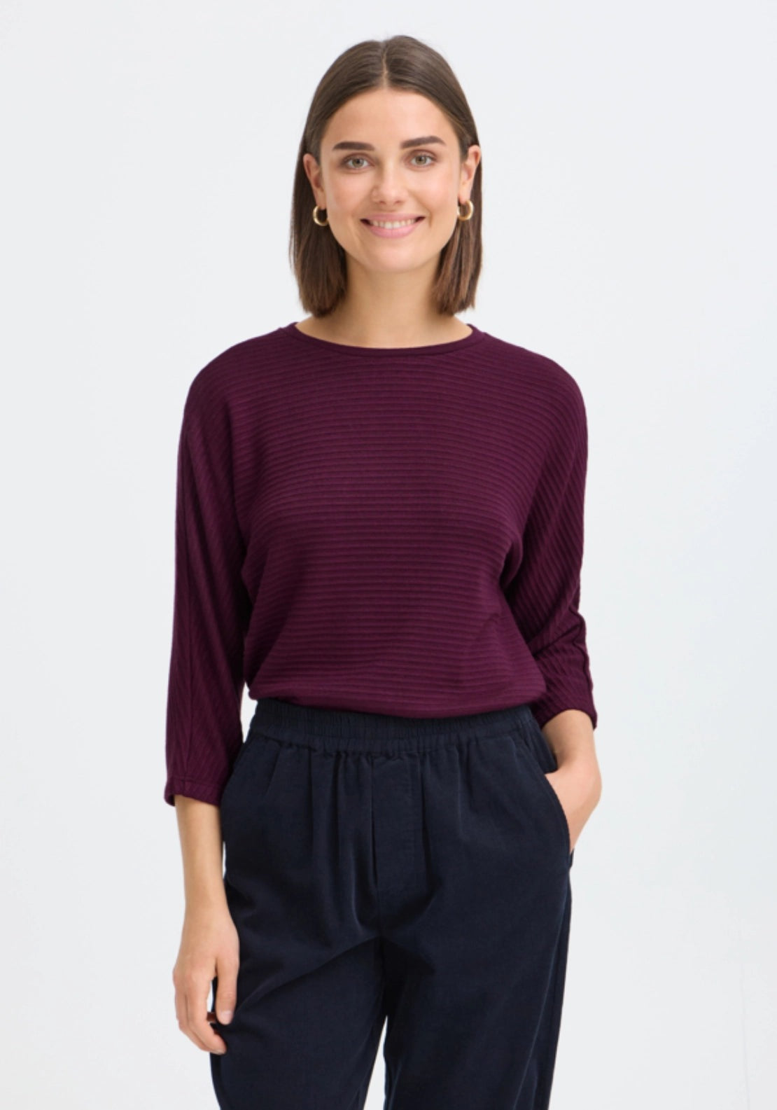 Mid Sleeve Ribbed Top - Red