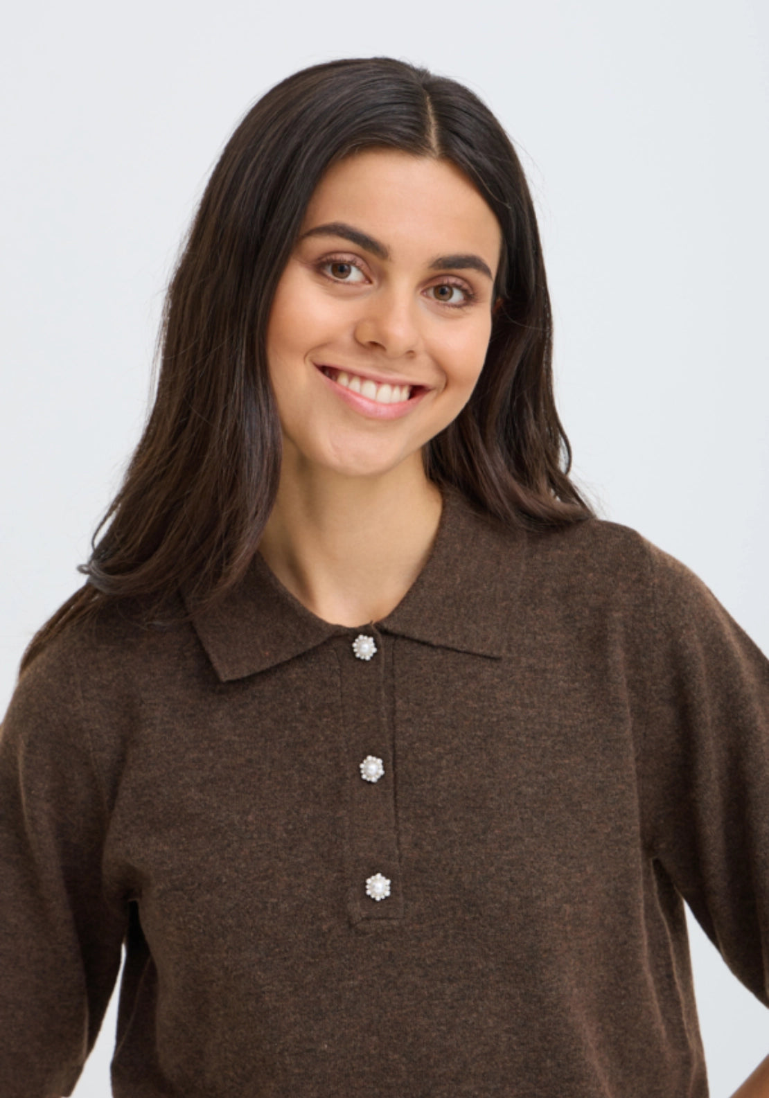 Flower Button T-Shirt - Hot Fudge Melange