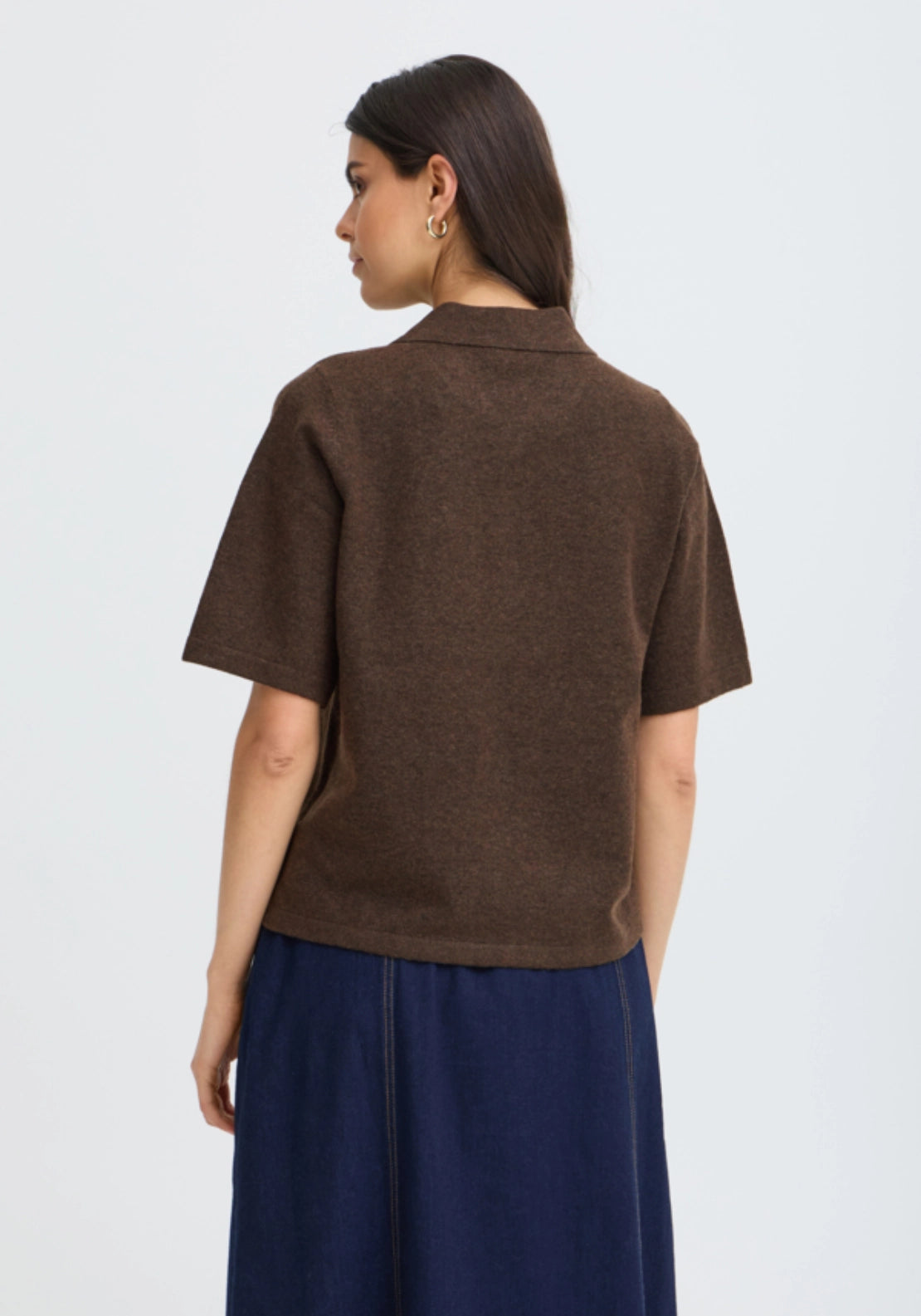 Flower Button T-Shirt - Hot Fudge Melange