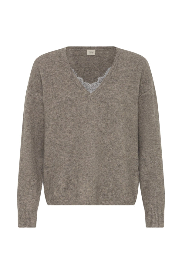 Lace Neck Jumper - Driftwood Mix