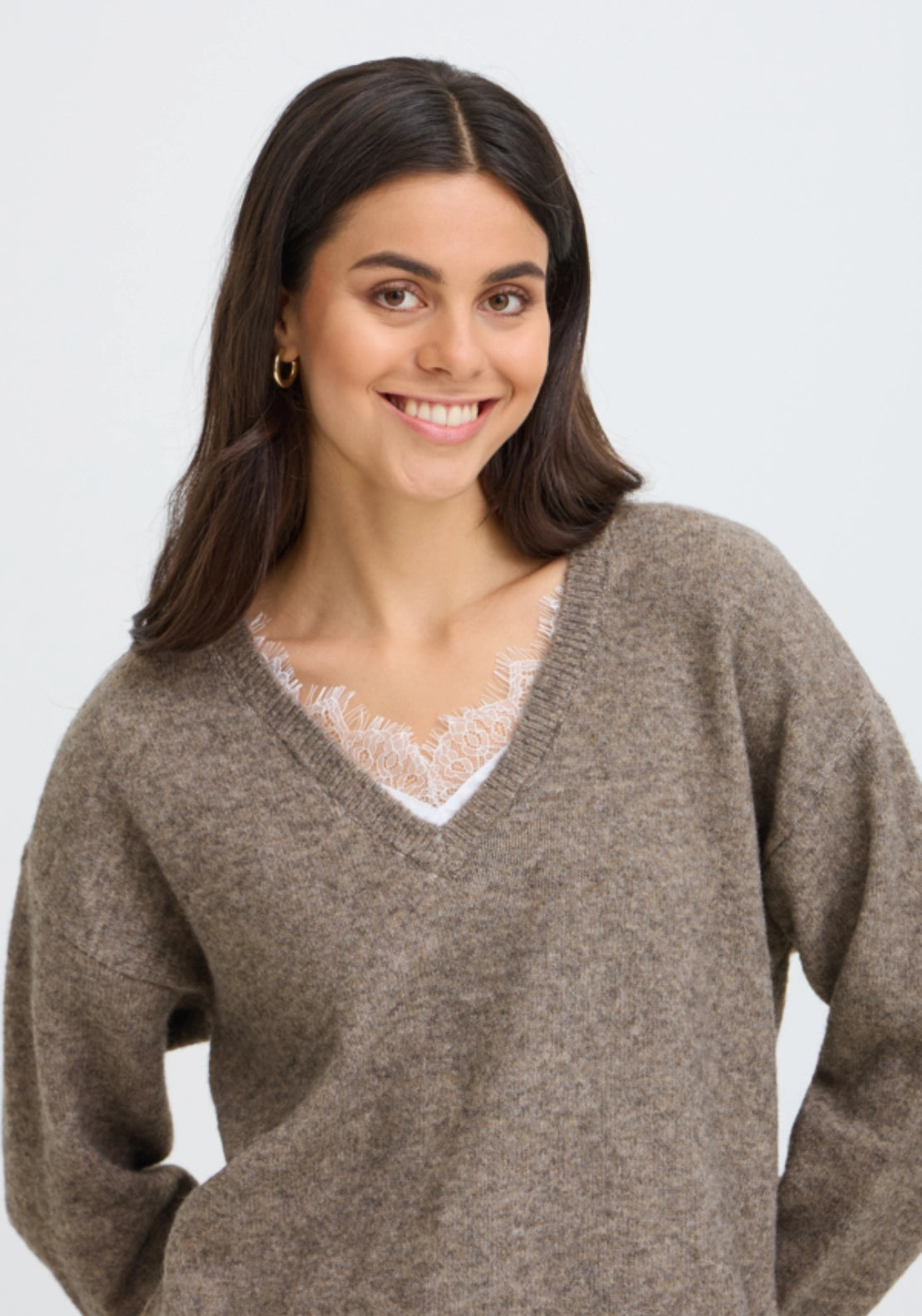 Lace Neck Jumper - Driftwood Mix