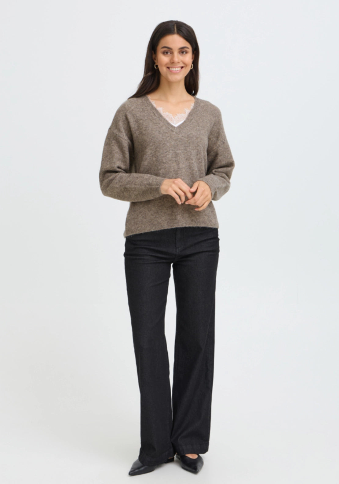 Lace Neck Jumper - Driftwood Mix