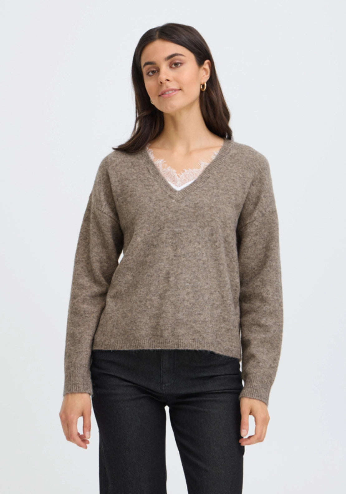 Lace Neck Jumper - Driftwood Mix