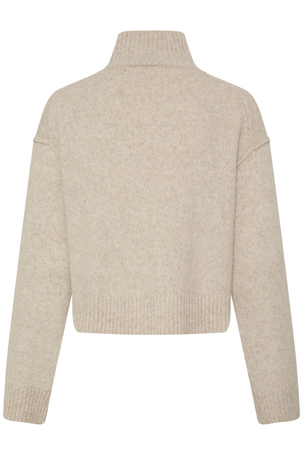 High Neck Knit Pullover - Oatmeal Melange
