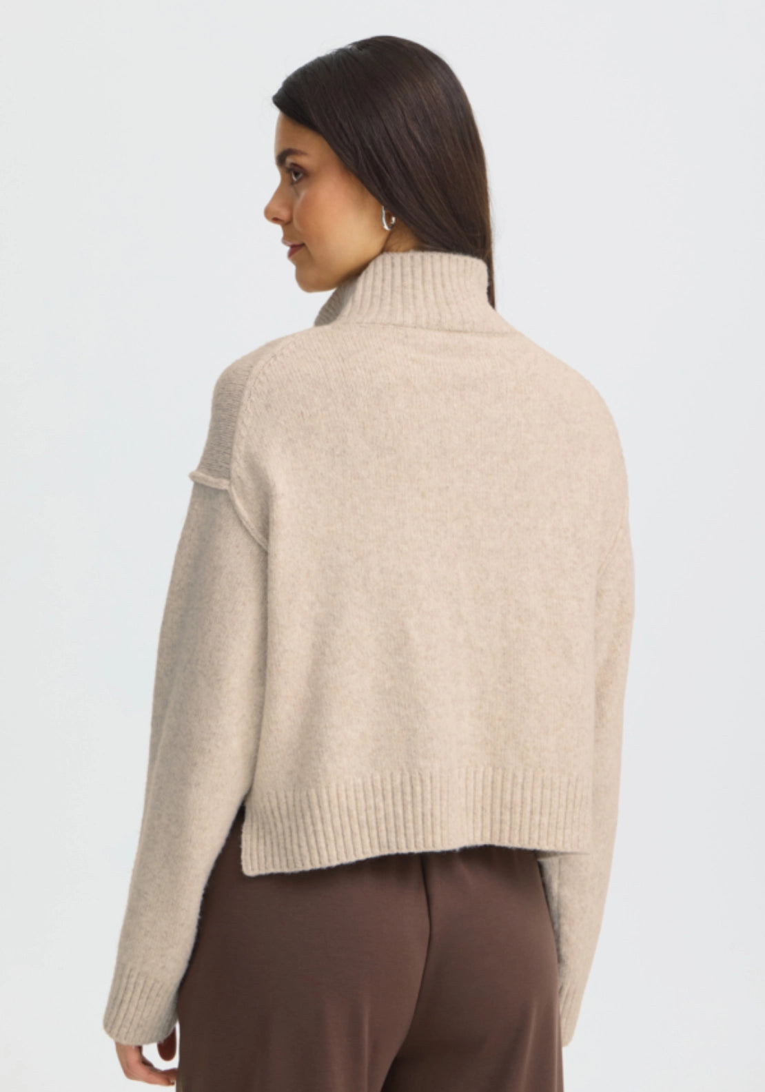 High Neck Knit Pullover - Oatmeal Melange
