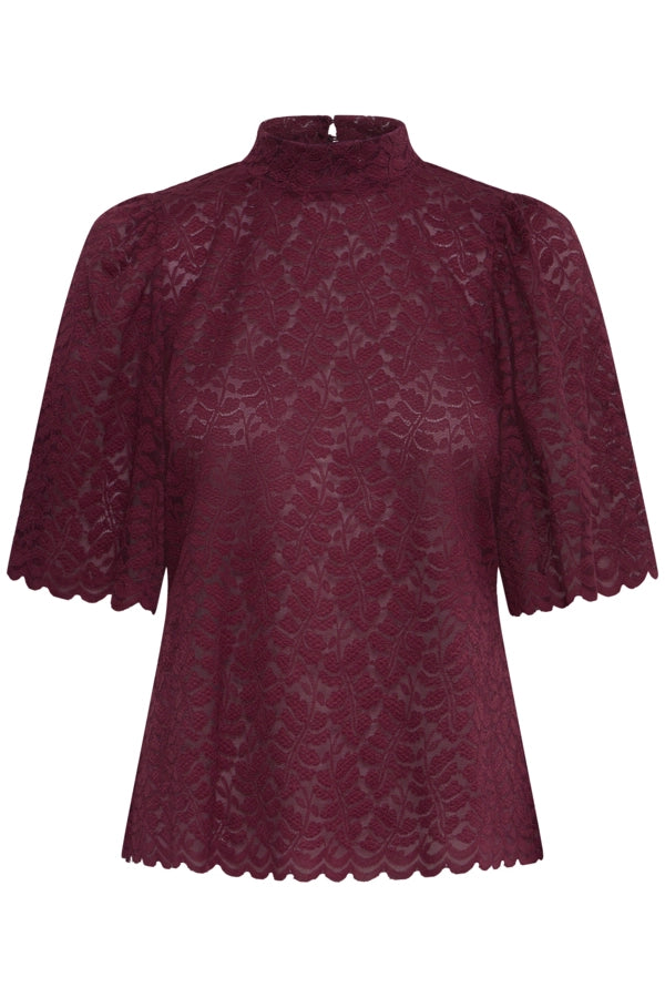 Scallop Hem Lace T-Shirt - Red