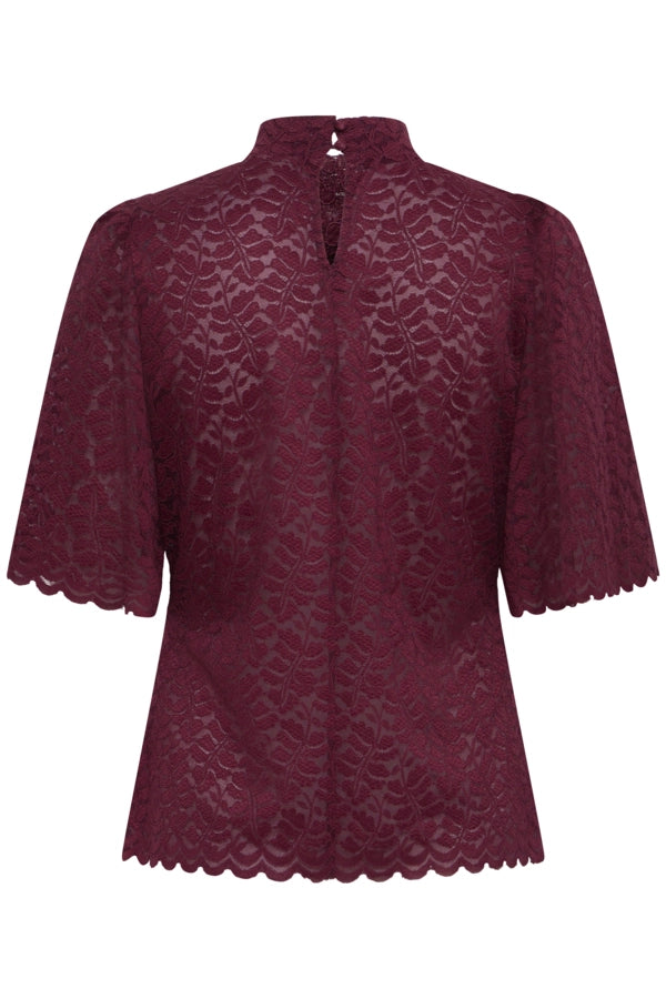 Scallop Hem Lace T-Shirt - Red