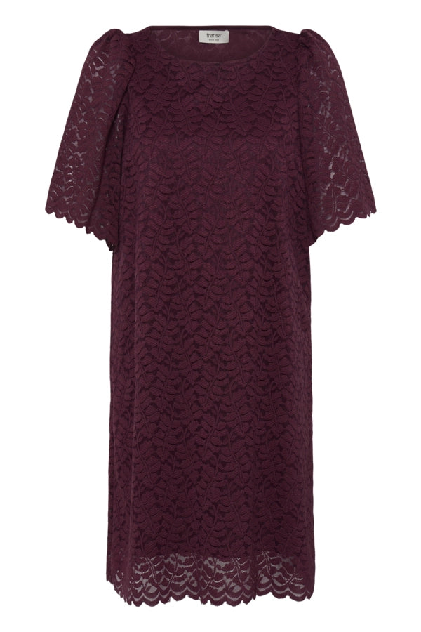 Scallop Hem Lace Dress - Red