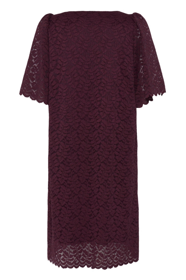 Scallop Hem Lace Dress - Red