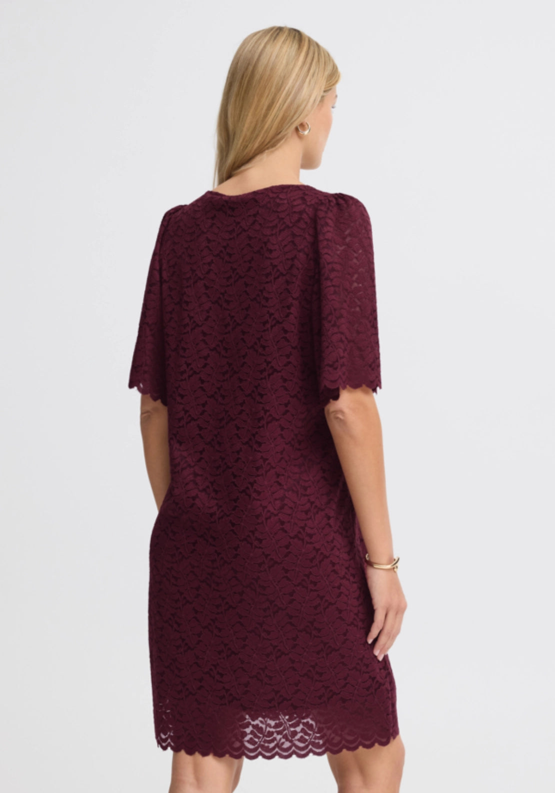 Scallop Hem Lace Dress - Red