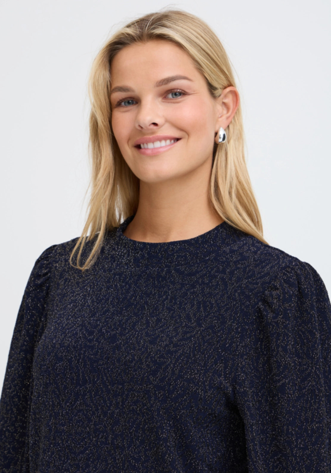 Long Sleeve Sparkle Top - Navy Blazer/silver