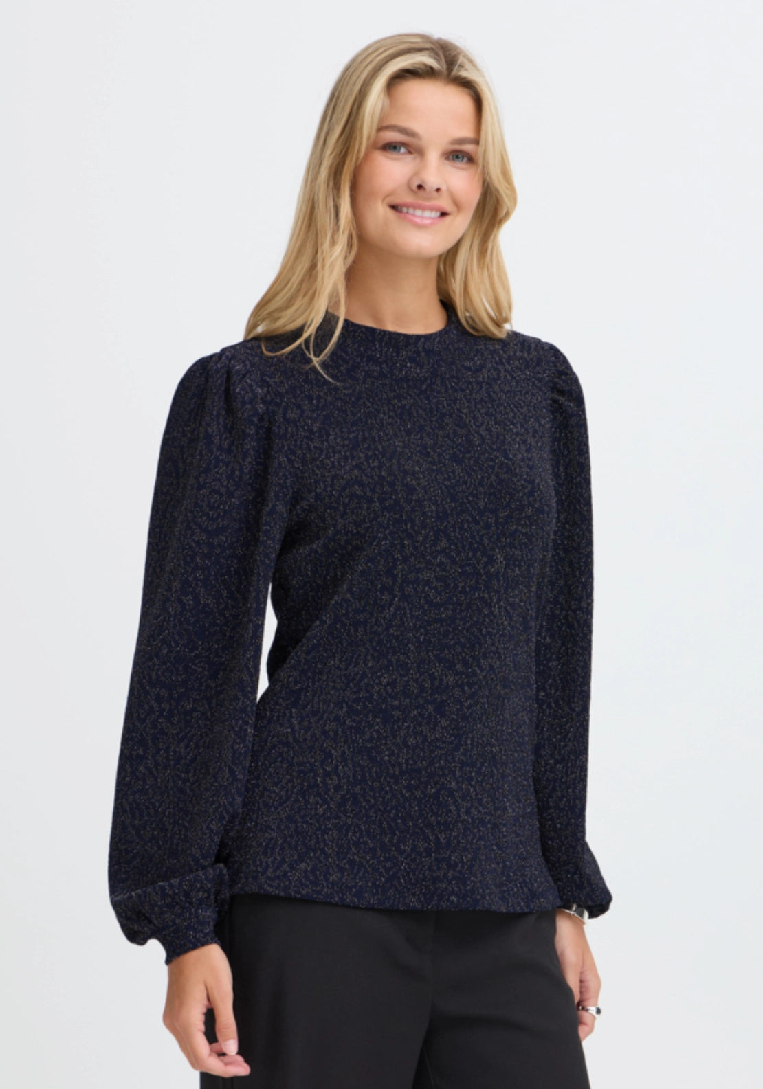 Long Sleeve Sparkle Top - Navy Blazer/silver