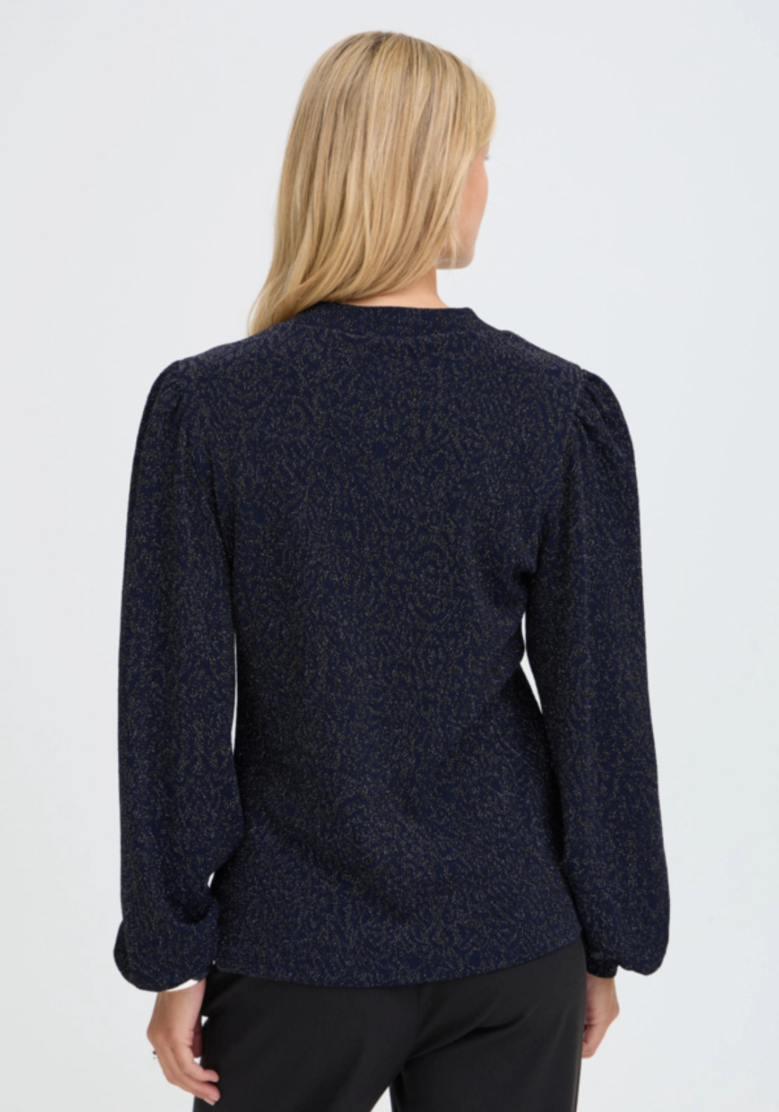 Long Sleeve Sparkle Top - Navy Blazer/silver