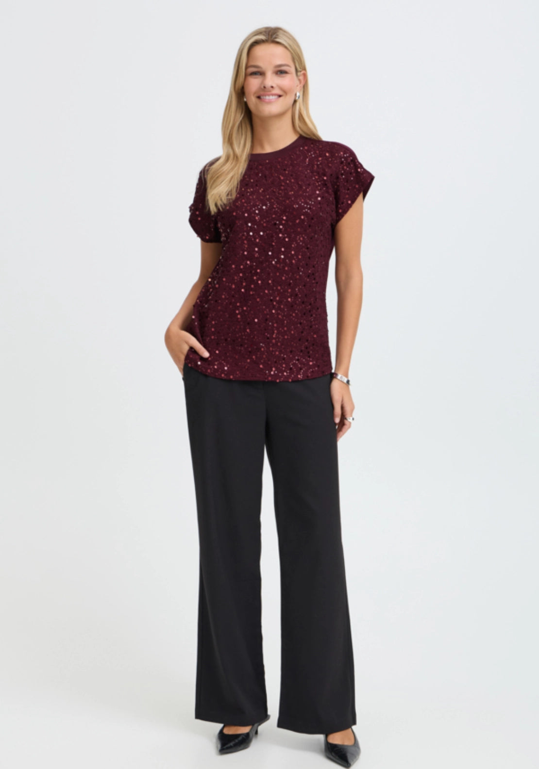 Front Sequin T-Shirt - Red