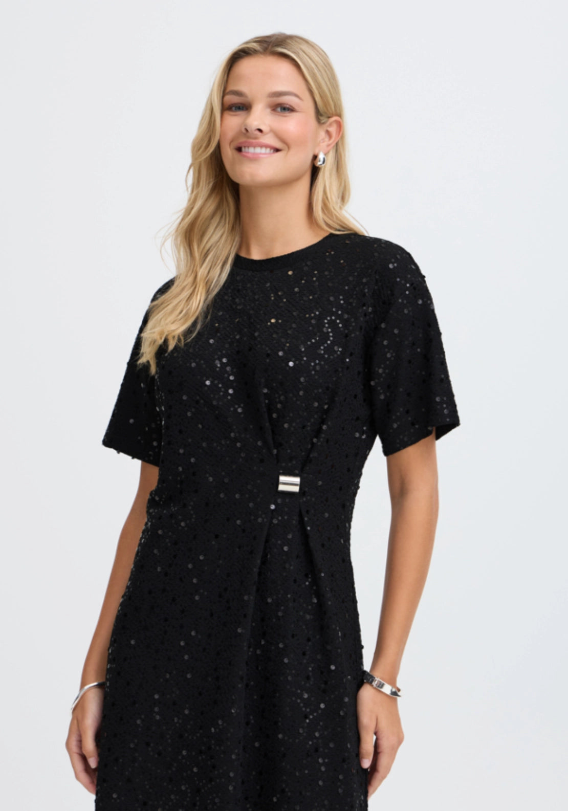 Sequin Cinched Midi Dress - Meteorite