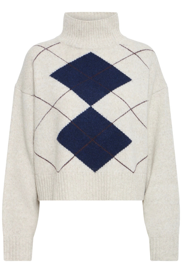 Abstract Polo Jumper - Oatmeal Melange Check