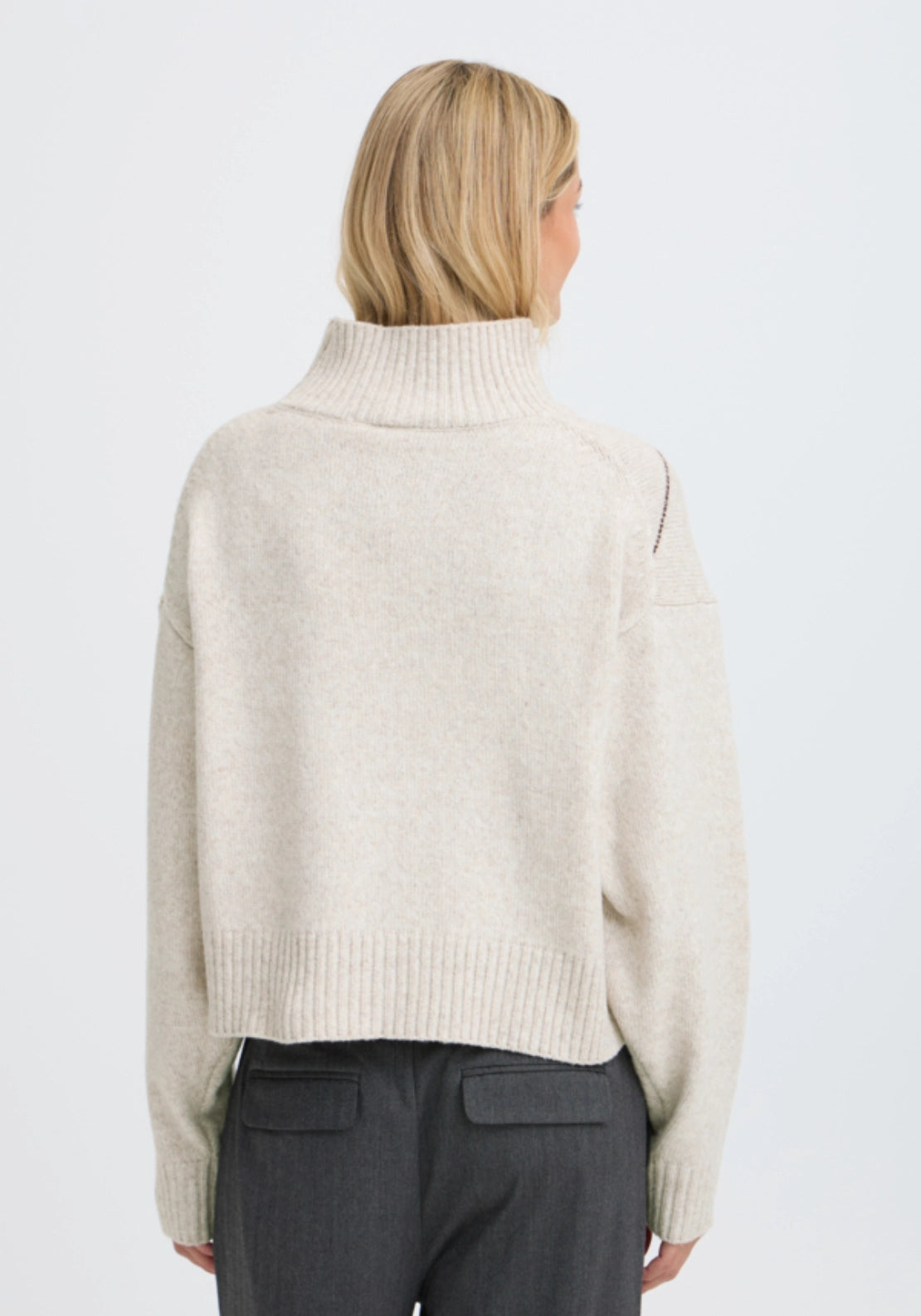 Abstract Polo Jumper - Oatmeal Melange Check
