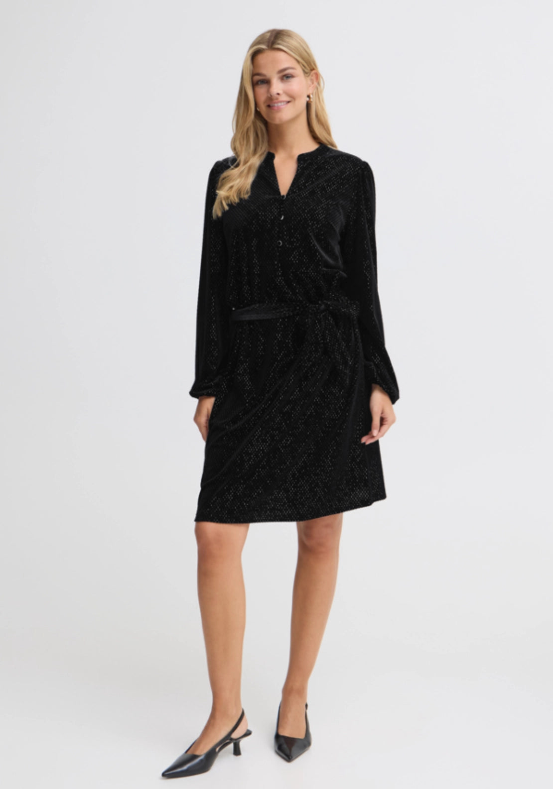 Shining Tie Waist Dress - Meteorite