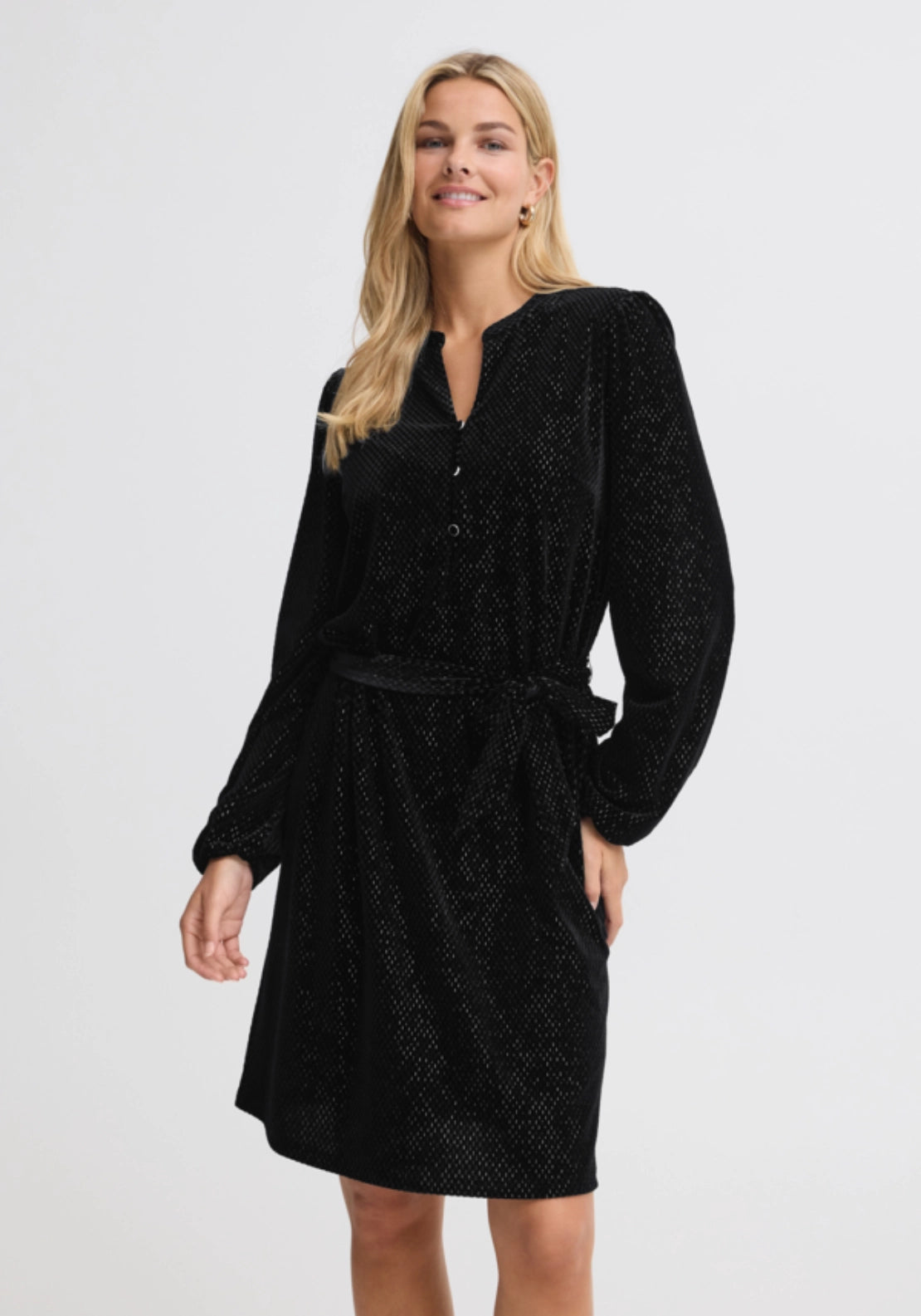 Shining Tie Waist Dress - Meteorite