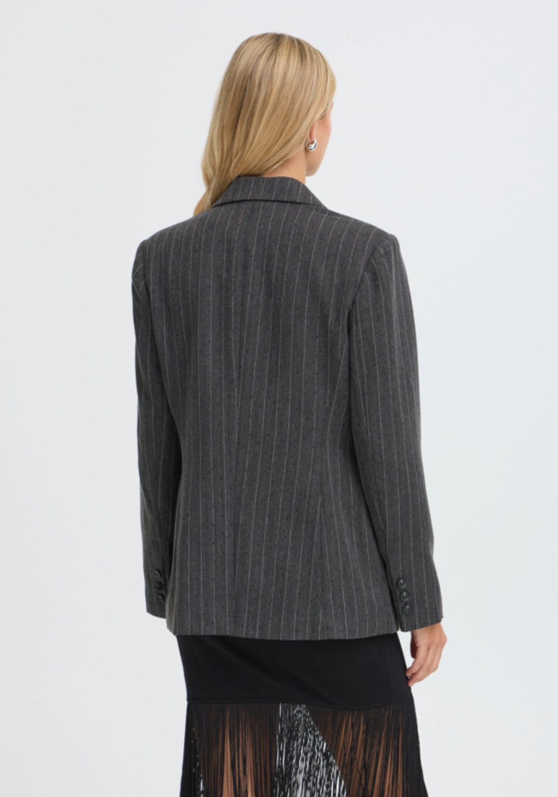 Pinstripe Suit Blazer - Gray Houndtooth W. Rhinestone