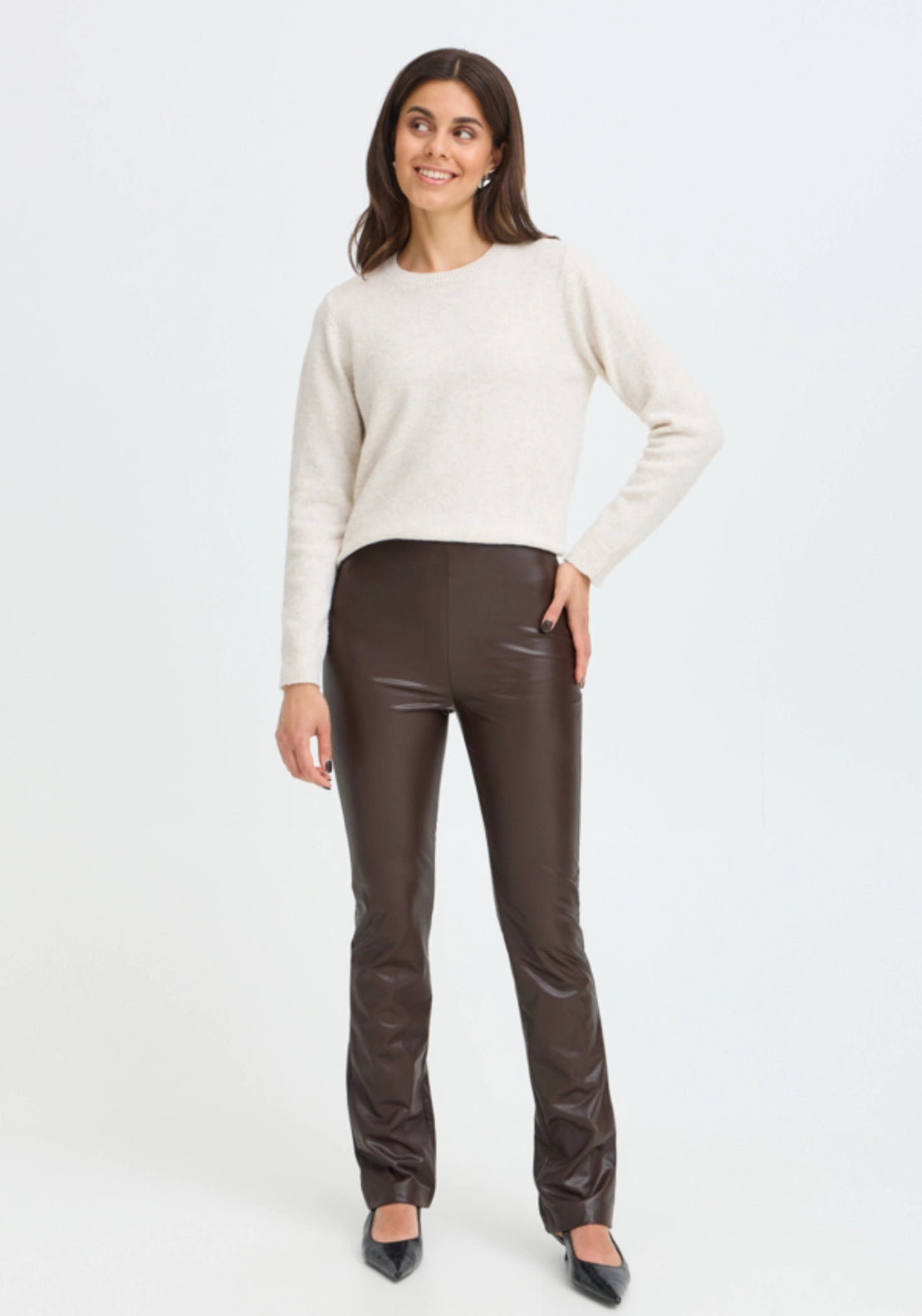 Leather Look Legging - Beige
