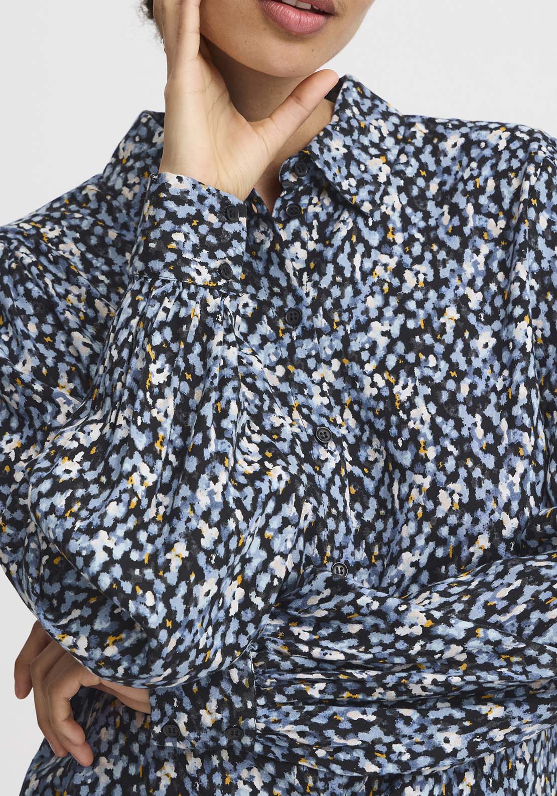 B Young Josa Puff Shirt - Dusty Blue Flower Mix 5 Shaws Department Stores