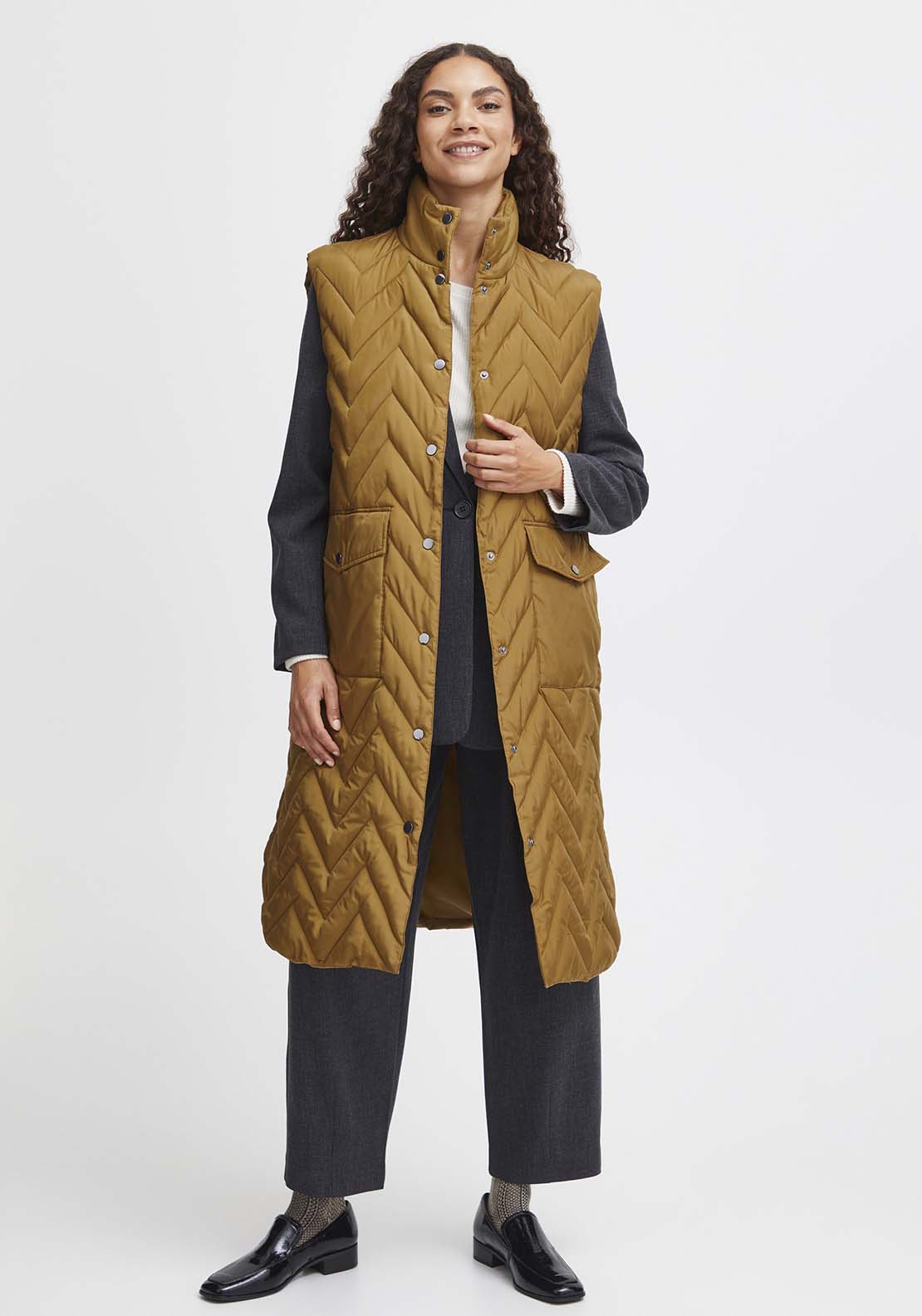 B Young Amaxa Waistcoat - Dull Gold 1 Shaws Department Stores