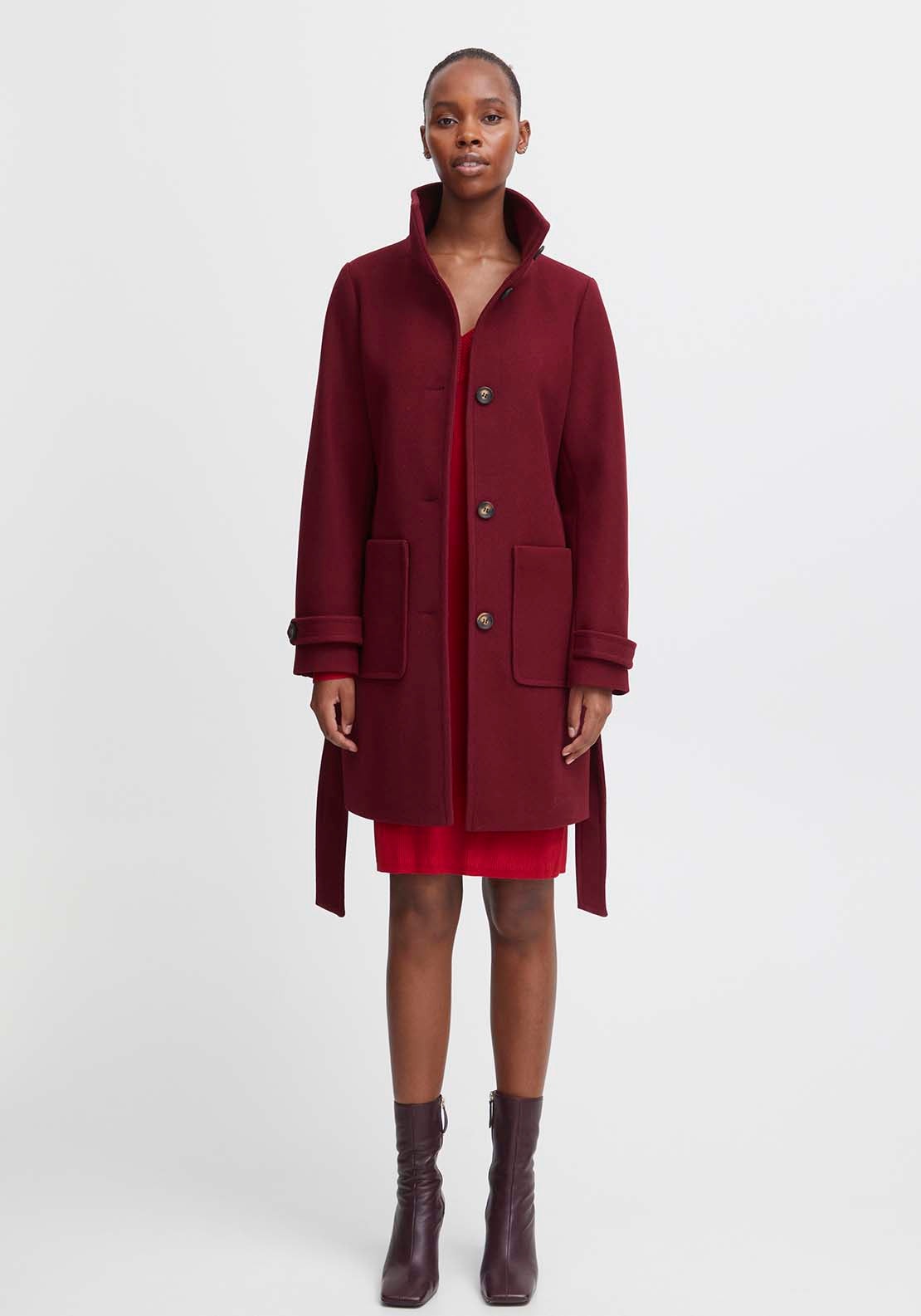 B Young Cilia Long Sleeve Coat - Pomegranate 2 Shaws Department Stores