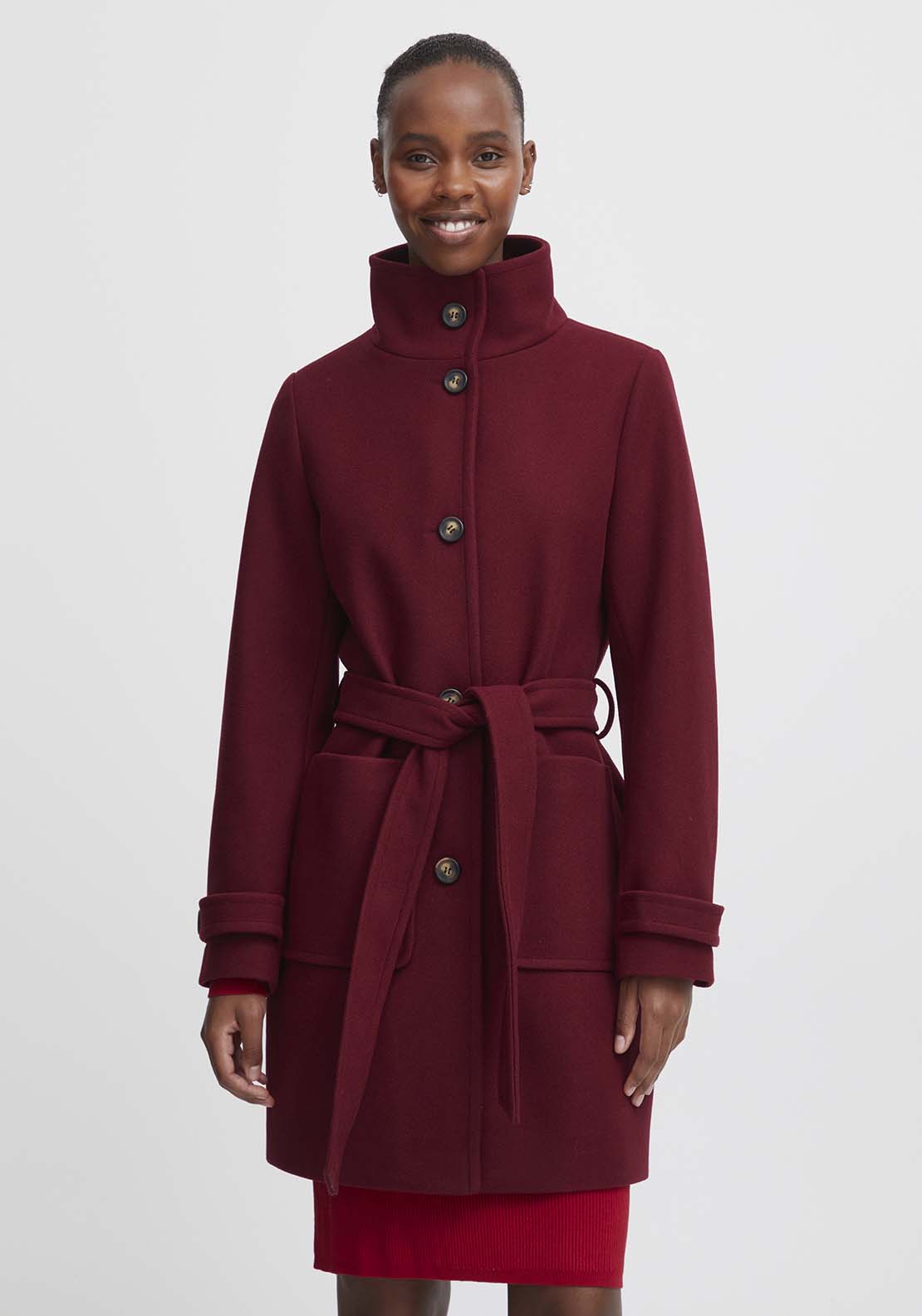 B Young Cilia Long Sleeve Coat - Pomegranate 1 Shaws Department Stores
