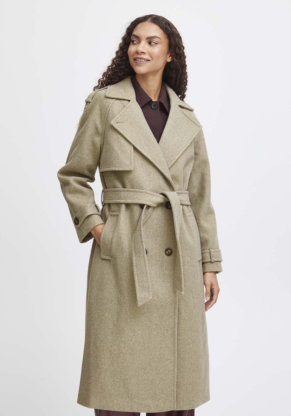 B Young Cilia Long Sleeve Trench Coat - Sepia Tint Melange 2 Shaws Department Stores