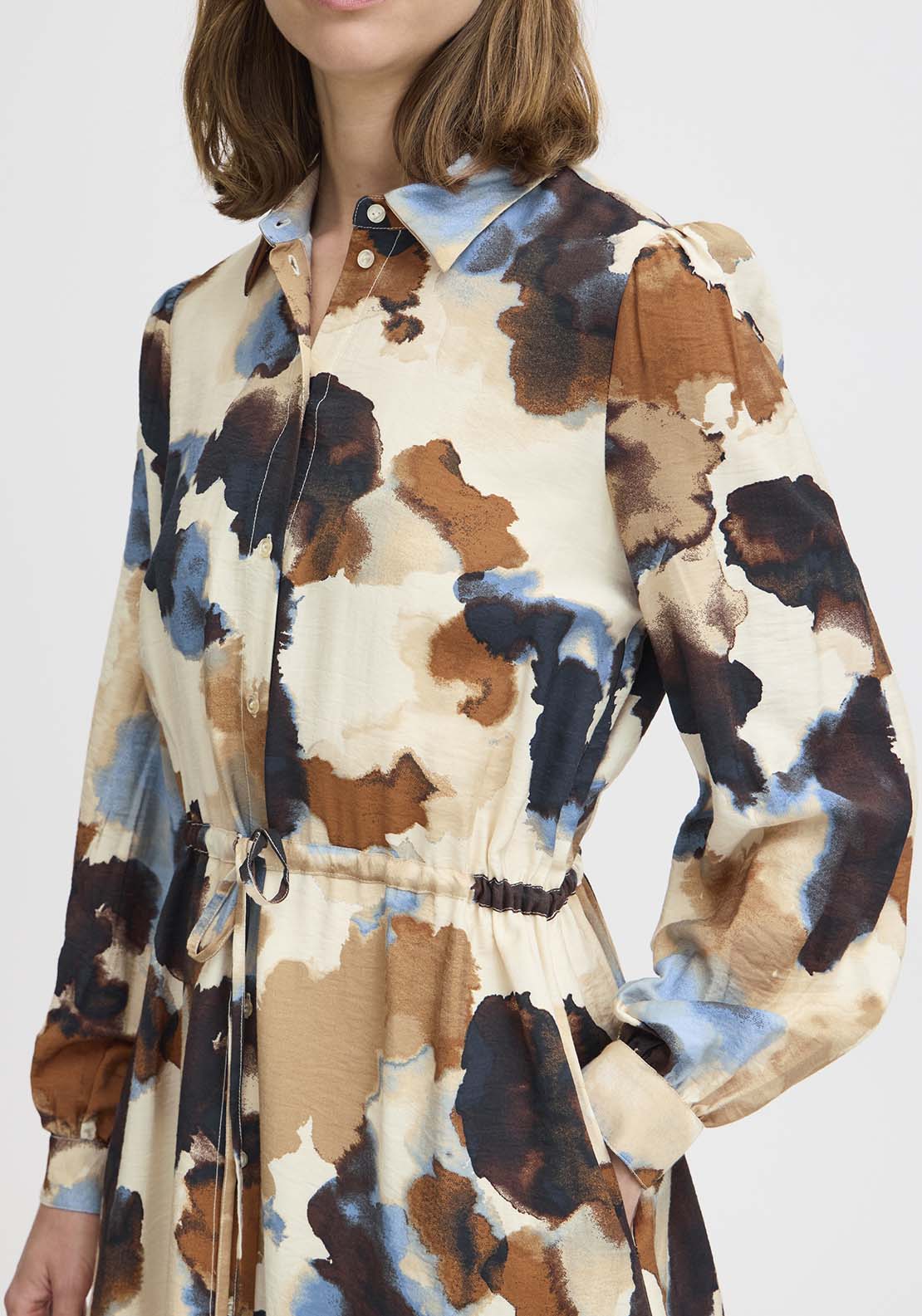 B Young Knee Length Long Sleeve Shirt Dress - Birch Watercolor Mix 5 Shaws Department Stores