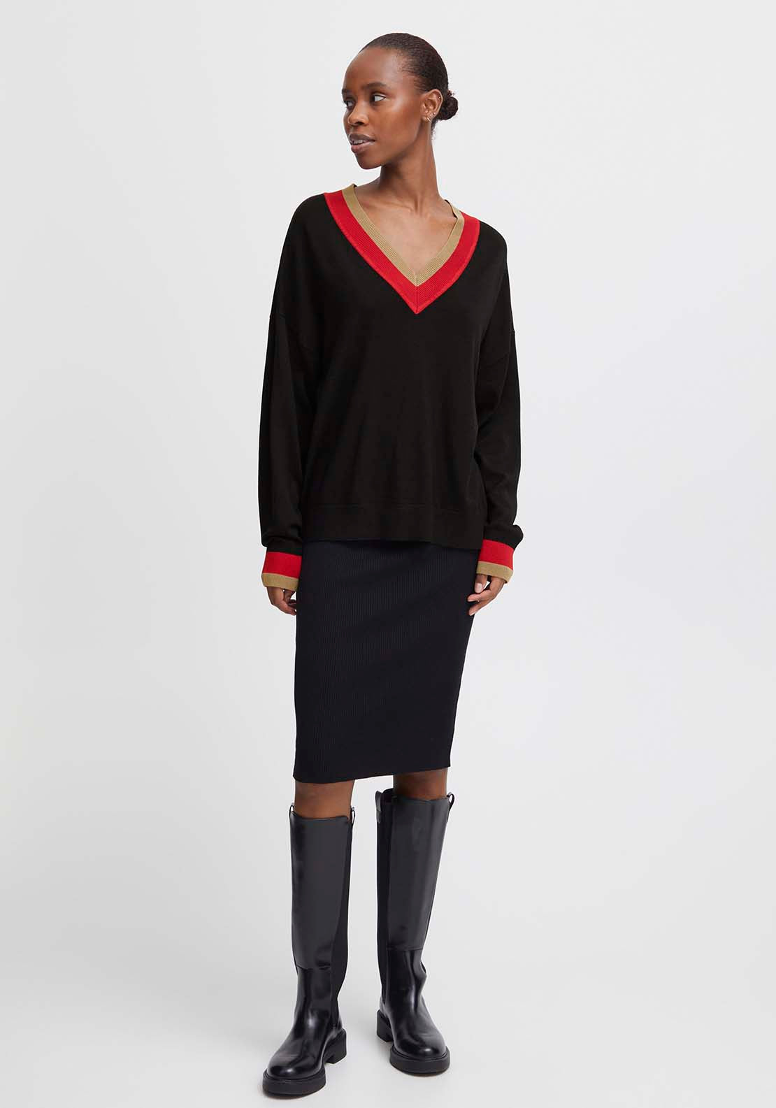 B Young Morla Loose Fit V Neck Jumper - Black 4 Shaws Department Stores