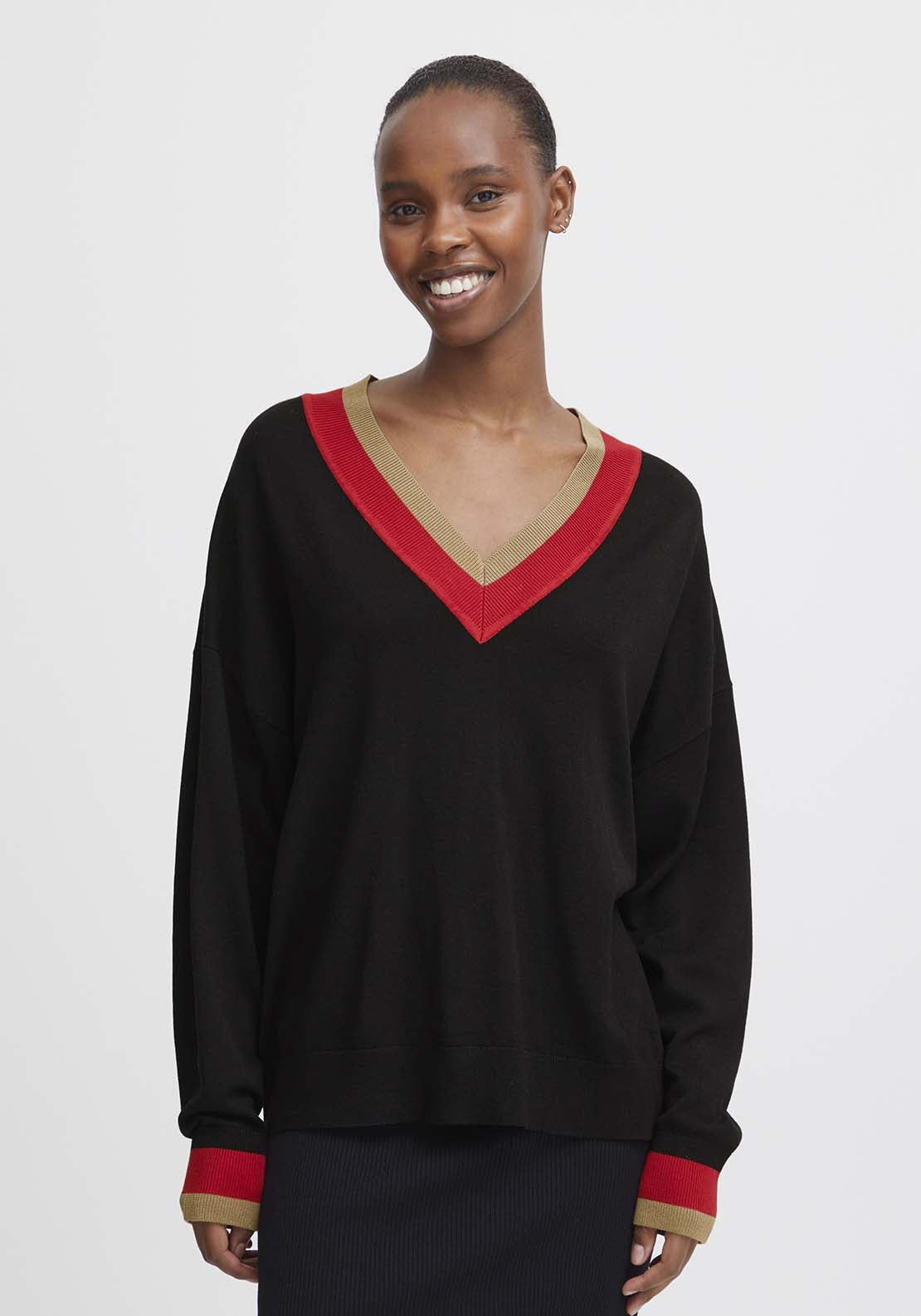 B Young Morla Loose Fit V Neck Jumper - Black 1 Shaws Department Stores
