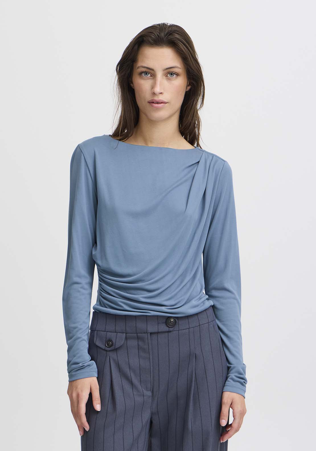 B Young Perl Drape T-Shirt - Blue Horizon 1 Shaws Department Stores