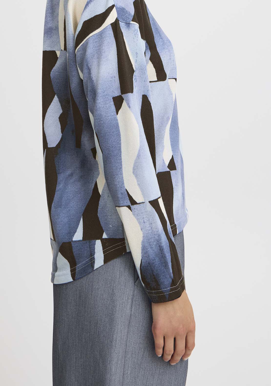 B Young Pieta Crew T-Shirt - Dusty Blue Abstract Mix 4 Shaws Department Stores