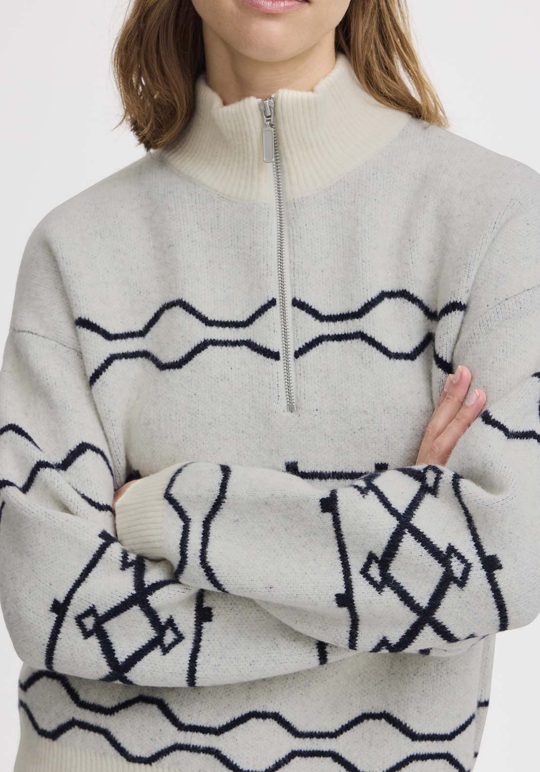 B Young Massi Half Zip Pullover - Marshmallow Mix 3 Shaws Department Stores