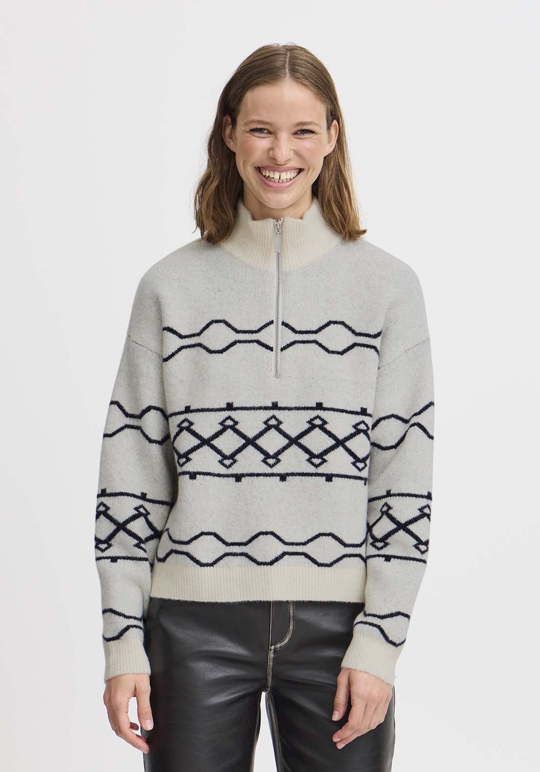 B Young Massi Half Zip Pullover - Marshmallow Mix 1 Shaws Department Stores