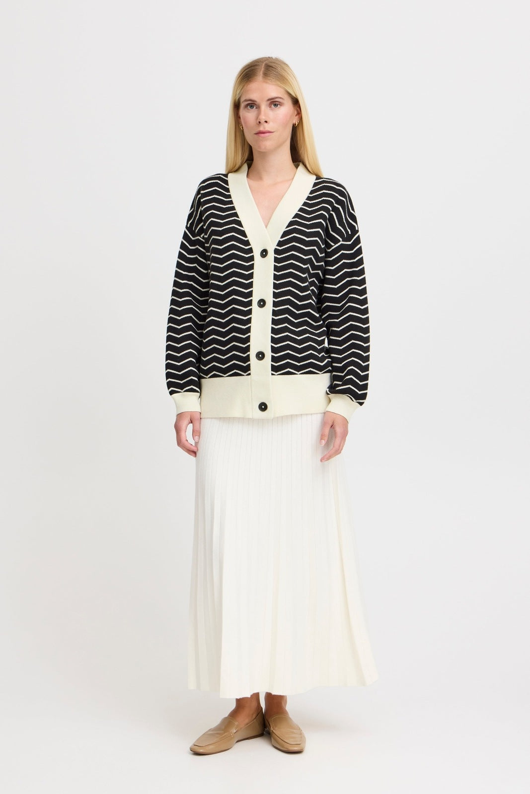 B Young Otari Zig Zag Knit Cardigan - Black Mix 3 Shaws Department Stores