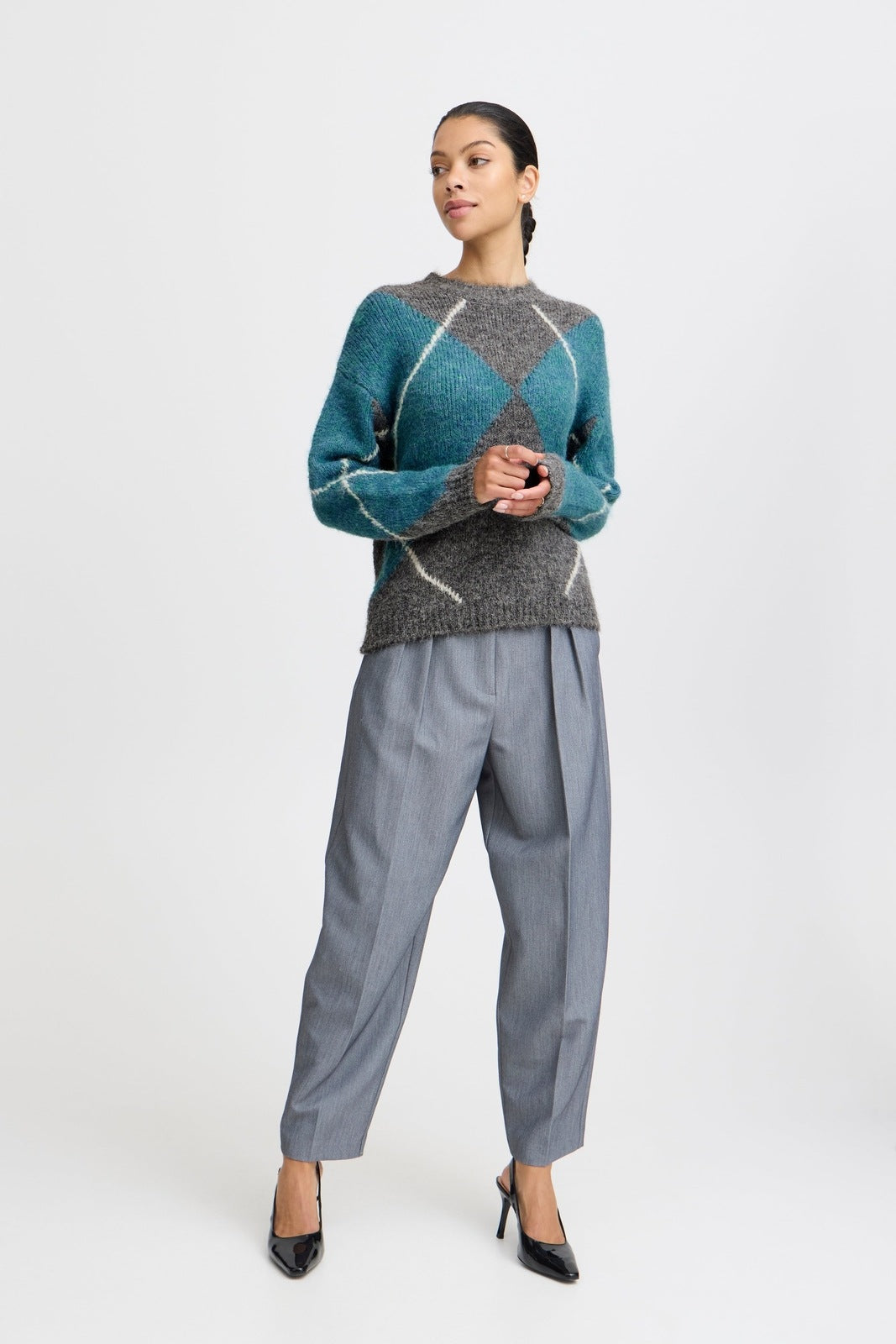 B Young Miller Knit Jumper - Mid Grey Melange Mix 5 Shaws Department Stores
