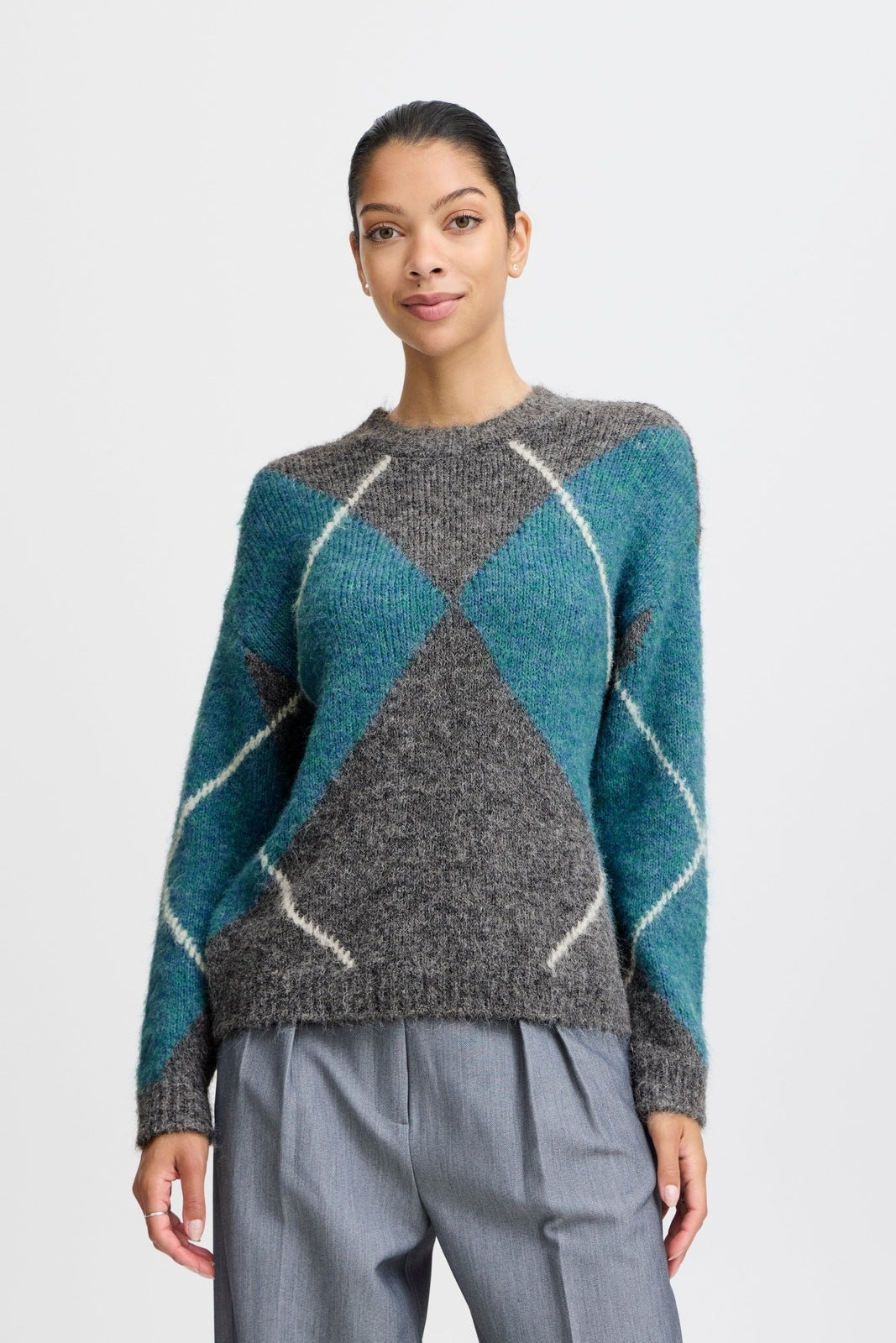 B Young Miller Knit Jumper - Mid Grey Melange Mix 1 Shaws Department Stores