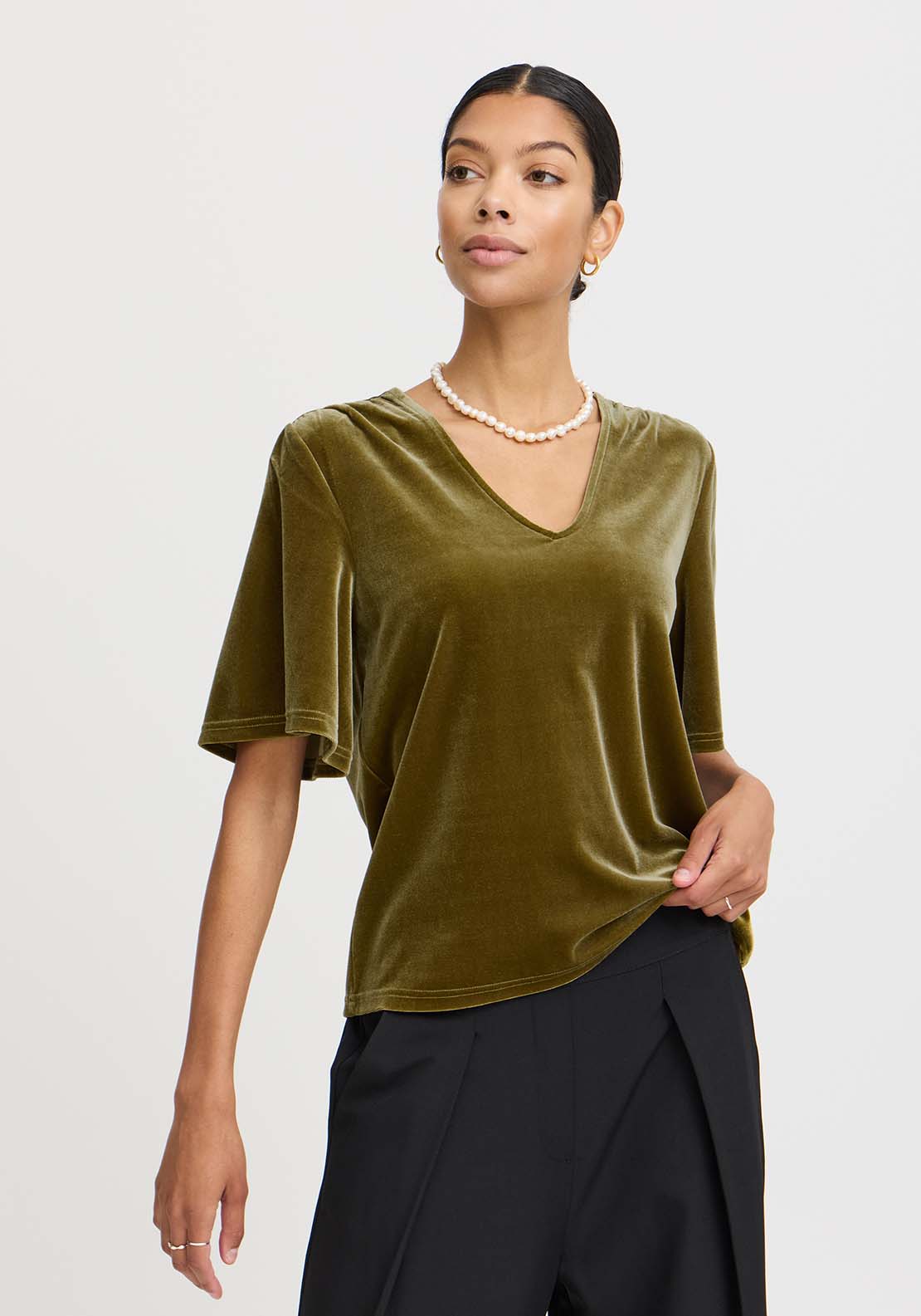 B Young Perlina Top - Fir Green 2 Shaws Department Stores