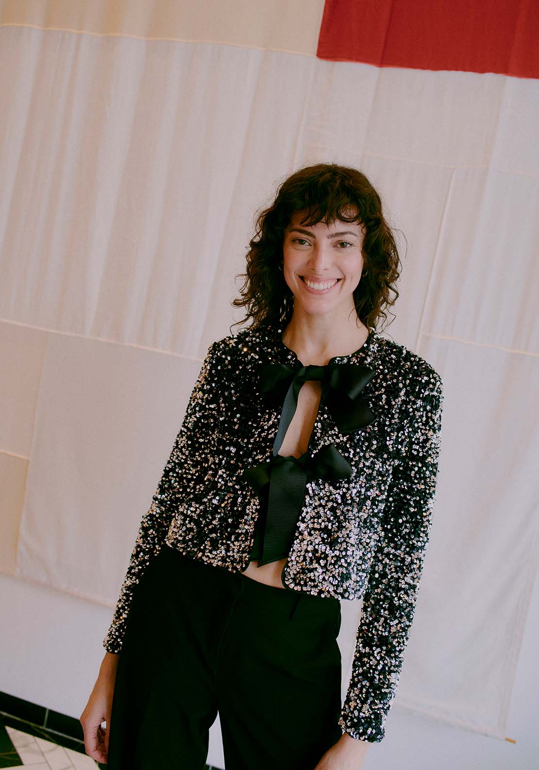 B Young Paillet Bow Jacket - Silver Sequin Mix 5 Shaws Department Stores
