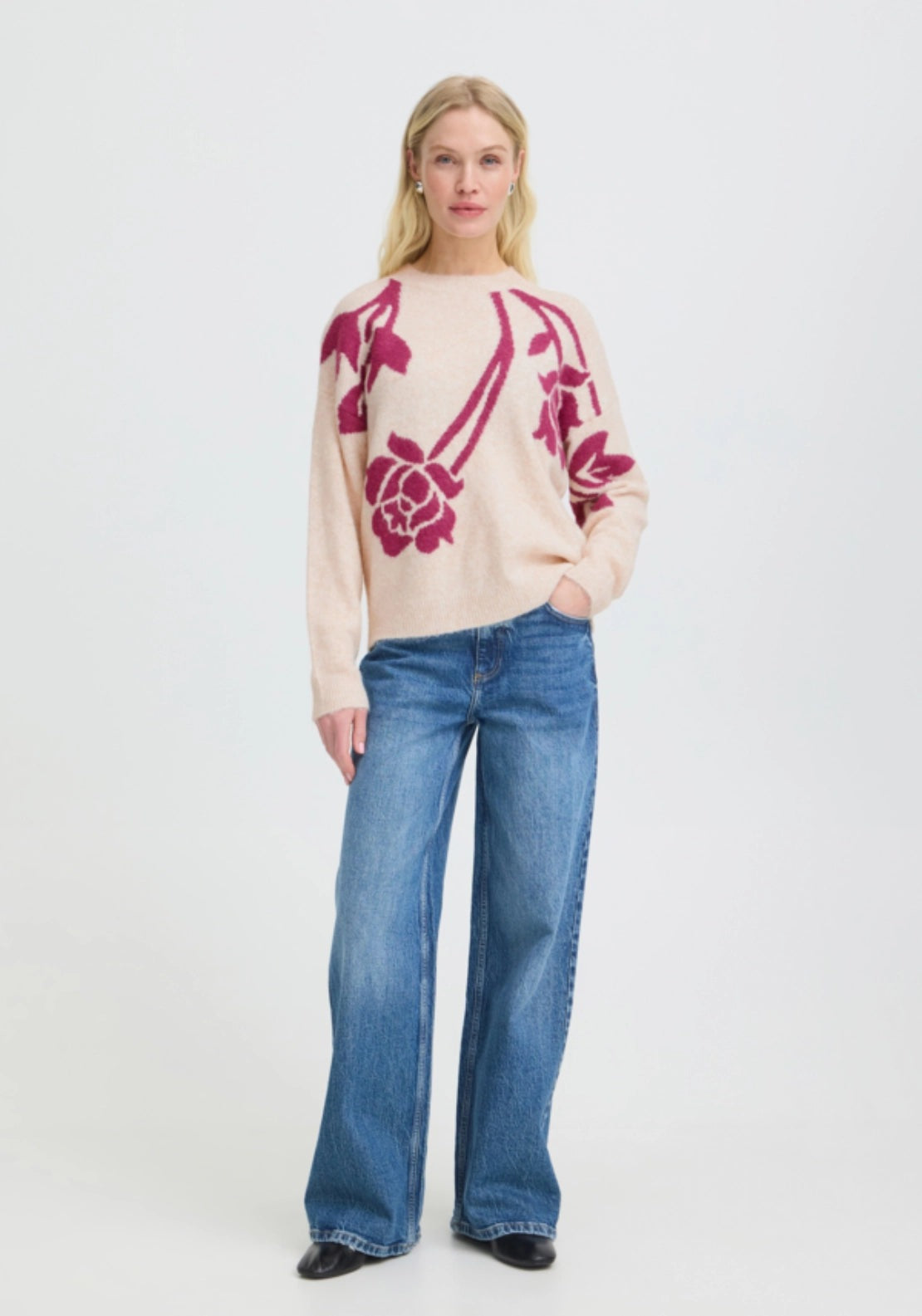 Omea Flower Jumper - Birch/pink Rose