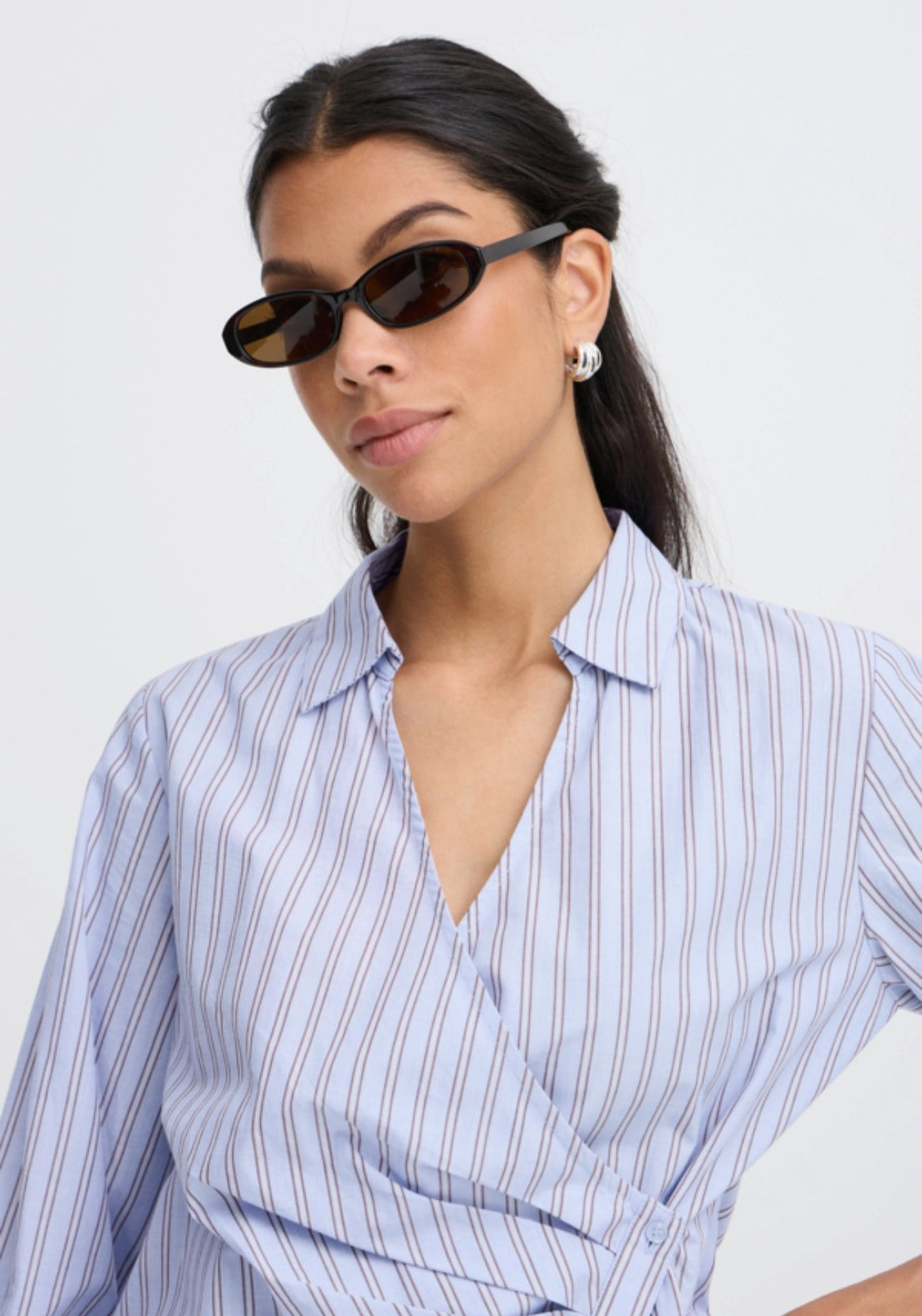 Hene Wrap Shirt - Chambray Blue Stripe