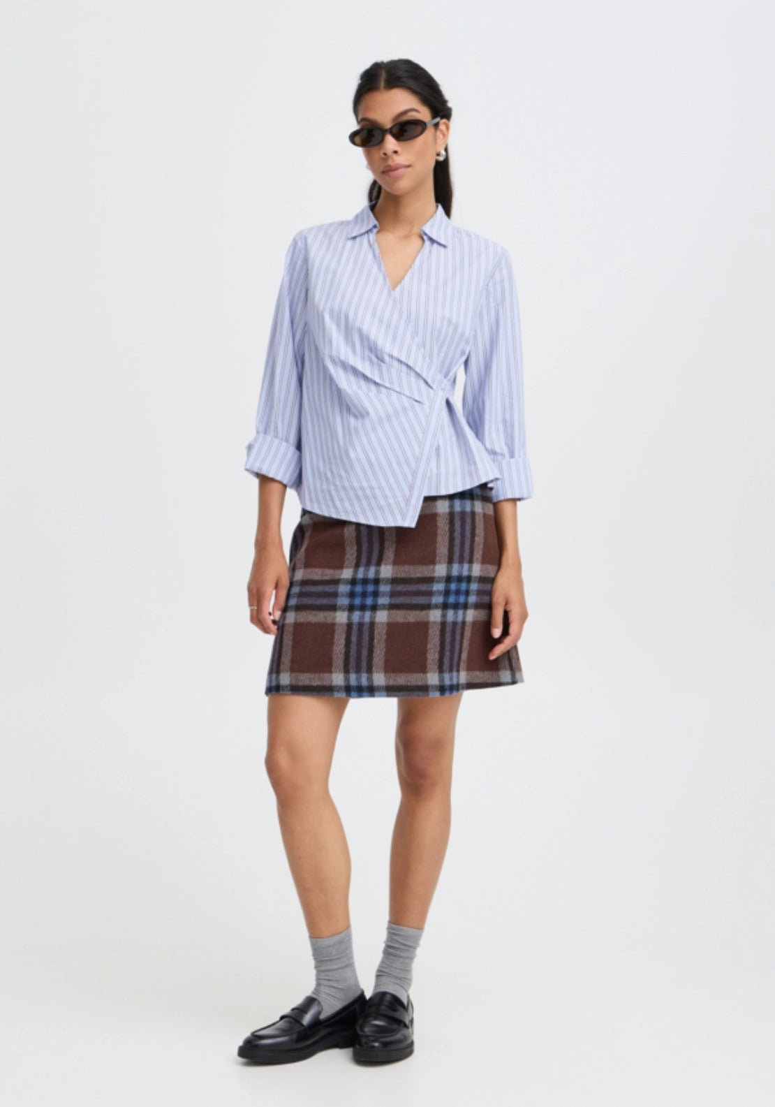 Hene Wrap Shirt - Chambray Blue Stripe