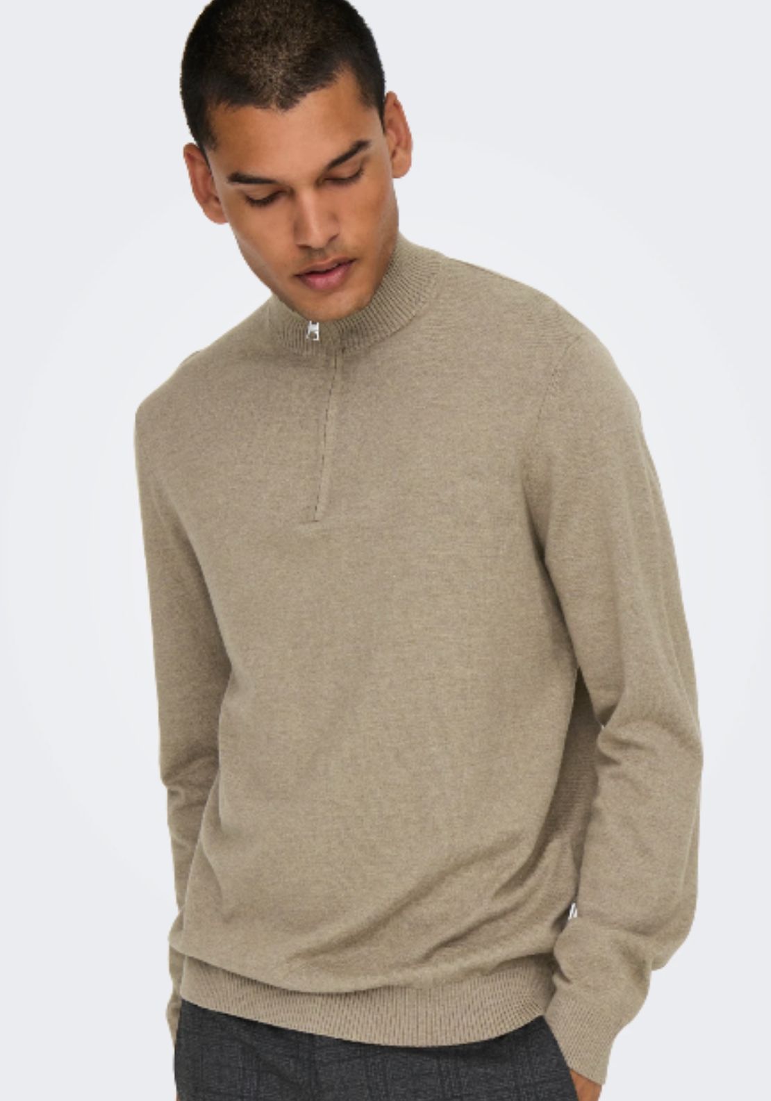 Only &amp; Sons Onsloui Half Zip Knit - Desert Taupe 3 Shaws Department Stores