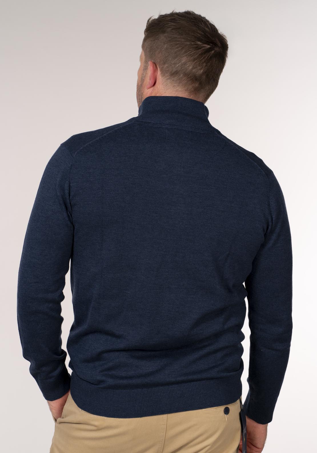 Yeats 1/4 Zip Knitwear - Dark Denim Melange 2 Shaws Department Stores