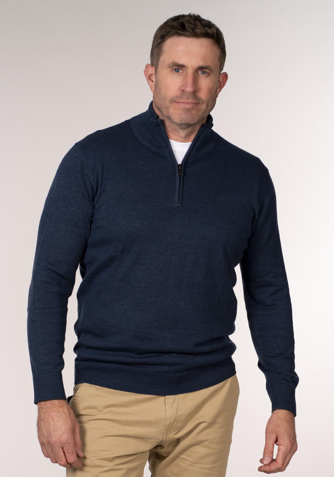 Yeats 1/4 Zip Knitwear - Dark Denim Melange 1 Shaws Department Stores